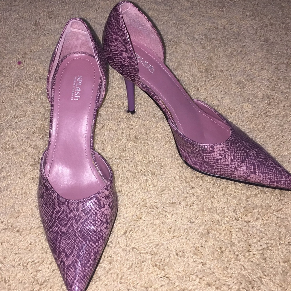 Purple faux snake skin heels